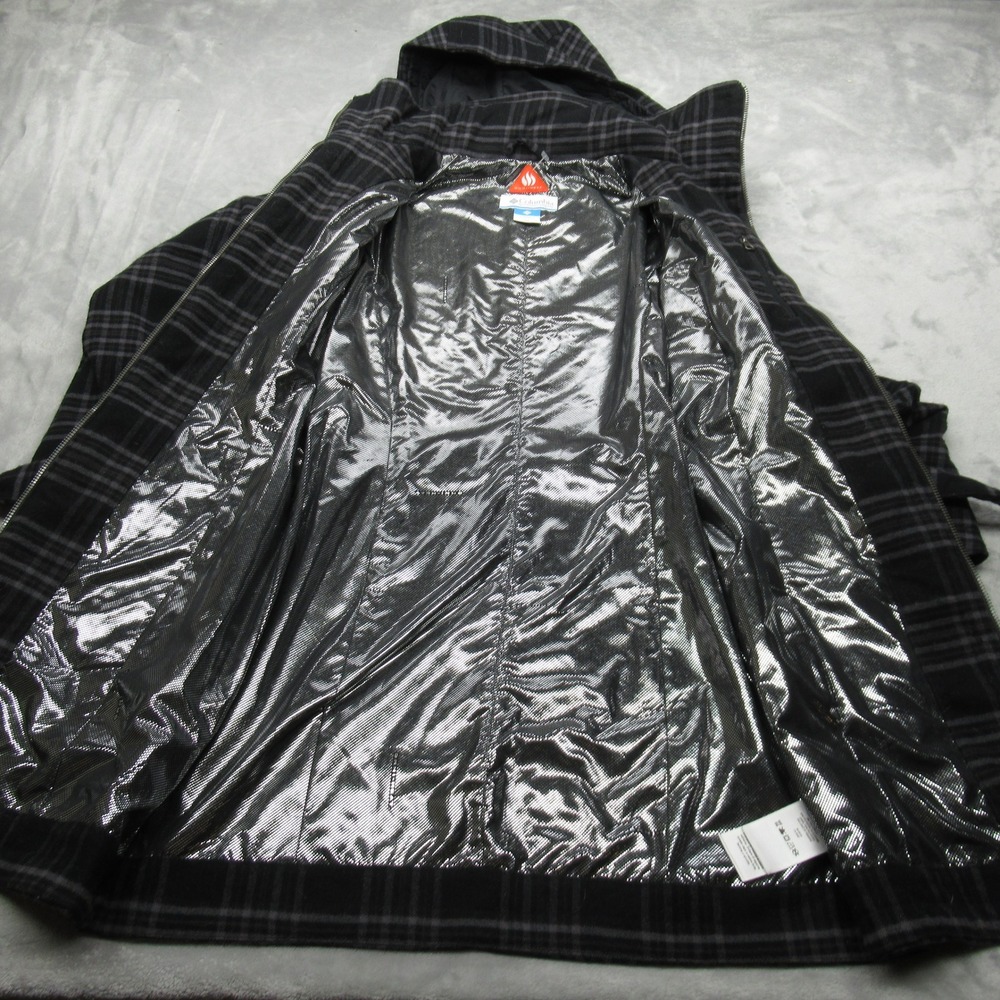 Columbia Jacket Womens XS‎ Black Plaid Omni Heat Belted Heavyweight Trench Coat - Picture 3 of 16